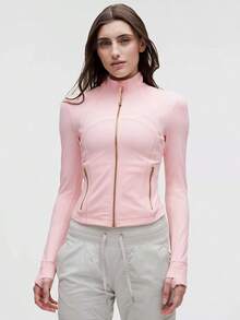 Lululemon Define Cropped Jacket Nulu Blush Quartz Gold -For Yoga Gym Running-Sweat-Yoga-All Seasons Sport-Spring/Summer-Autumn/Winter-Back To School - Blush Quartz/Gold/Gold - 查看 1