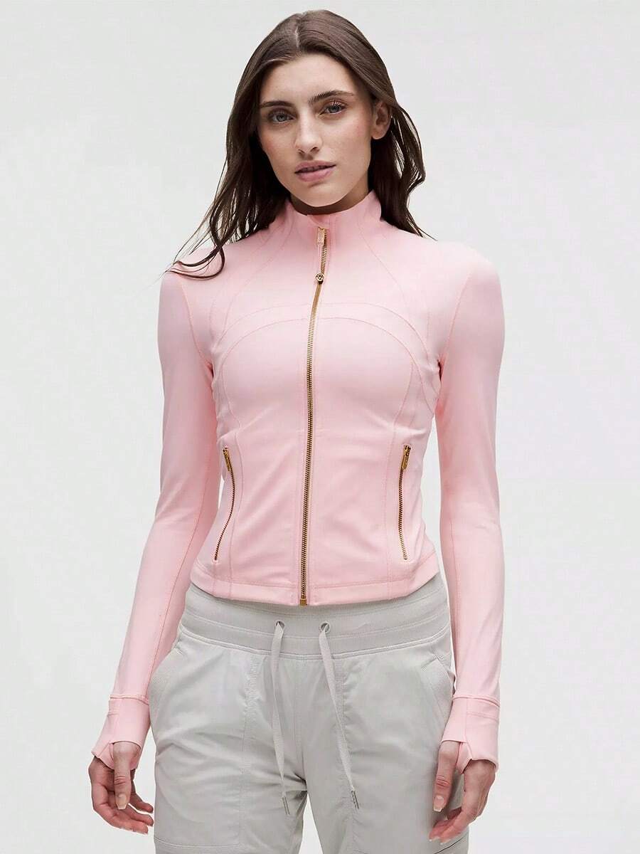 Lululemon Define Cropped Jacket Nulu Blush Quartz Gold -For Yoga Gym Running-Sweat-Yoga-All Seasons Sport-Spring/Summer-Autumn/Winter-Back To School - Blush Quartz/Gold/Gold - 查看 1