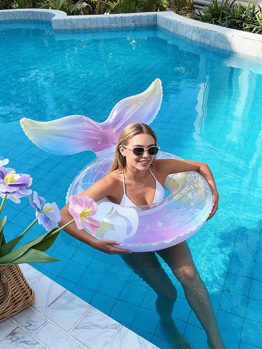 Mermaid Underarm Swimming Ring, Transparent Shiny Inflatable Swimming Ring, Thickened Transparent Glitter Buoyant Swimming Ring - Multiple Styles - View 1