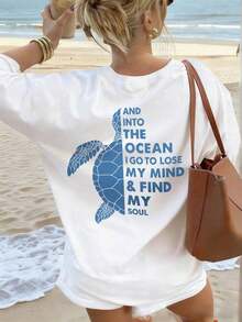 2026 New Arrival Women's Summer New Simple Slogan Print Casual Vacation Loose Fit Round Neck Short Sleeve T-Shirt, Fashionable Everyday Top, Suitable - 白色 - 查看 6
