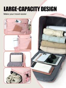 40*30*20cm Wizz Air Certified Travel Backpack, Large Capacity Multi-Function Cabin Bag With Separate Shoe Compartment And 180° Main Compartment, Suitable For Business And Daily Use, Unisex - Multicolor - View 7