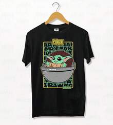 Fashion Easter Print Casual T-Shirt Remera Baby  Grogu Force (Negra),Loose Short Sleeve T-Shirt,Short Sleeved Single-Sided Printed T-Shirt,Unisex T-Shirt,Fashion Print Casual T-Shirt,100% Cotton Short Sleeve Casual Tee,All Sizes Available,Family Matching Outfits, Loose Fit, Suitable For Daily Gatherings - Black - View 1