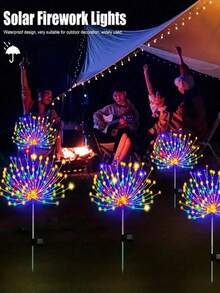 4个太阳能星爆灯,200/120/90/60颗LED户外灯串,8种闪烁模式,适用于庭院、阳台、派对、婚礼、花园、草坪、家居装饰、走廊装饰 - 多色 - 查看 6