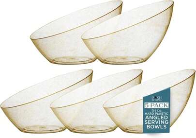 Posh Setting - Gold Plastic Serving Bowls For Party - Angled, Disposable, Chip &Amp; Candy Bowls - 54 OZ, 5 Pack