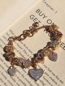 Heart & Flower Charm Bracelet Classic Heart Bracelet Heart Tree Of Life Bracelet Fashionable Golden Heart Bracelet Women - 粉色 - 查看 7