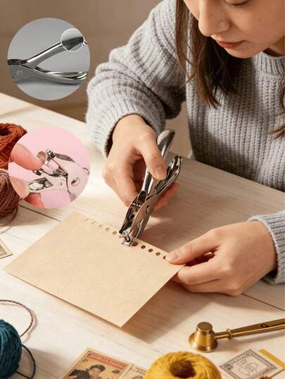 1 Set Manual Hole Punch Tool Kit, Suitable For Binding Metal Paper And Cards, Office Stationery, Applicable For Office, School And Other Occasions, Simple Operation, Multi-Functional Hole Punch, Durable, No Battery Required