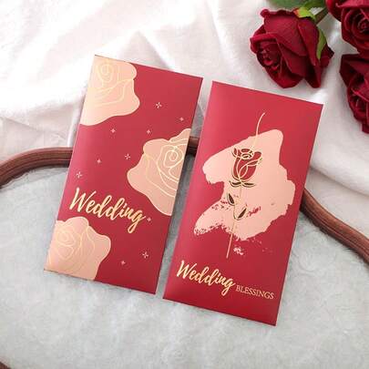 Six Pack, Rose Pattern, 17 * 9cm, Quality Red Envelope, Universal Gift For Family And Friends' Weddings And Engagements, Company Gift For Employees' Wedding Welfare Red Envelope