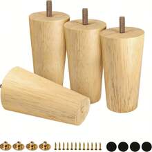 4Pcs Wooden Furniture Legs, Mid-Century Modern Style Replacement Furniture Feet For Sofa, Armchair, Cabinet, TV Stand, With Hanger Bolts, Mounting Plates & Screws, Sturdy Wood Furniture Legs Ideal For Furniture Repair & DIY Projects - Màu gỗ tự nhiên - Xem 4