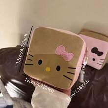 SANRIO 1pc Suede Embroidered Kitty Makeup Bag, Large Capacity Sanitary Pad Storage Small Square Pouch, Portable Essentials Organizer Bag - View 15
