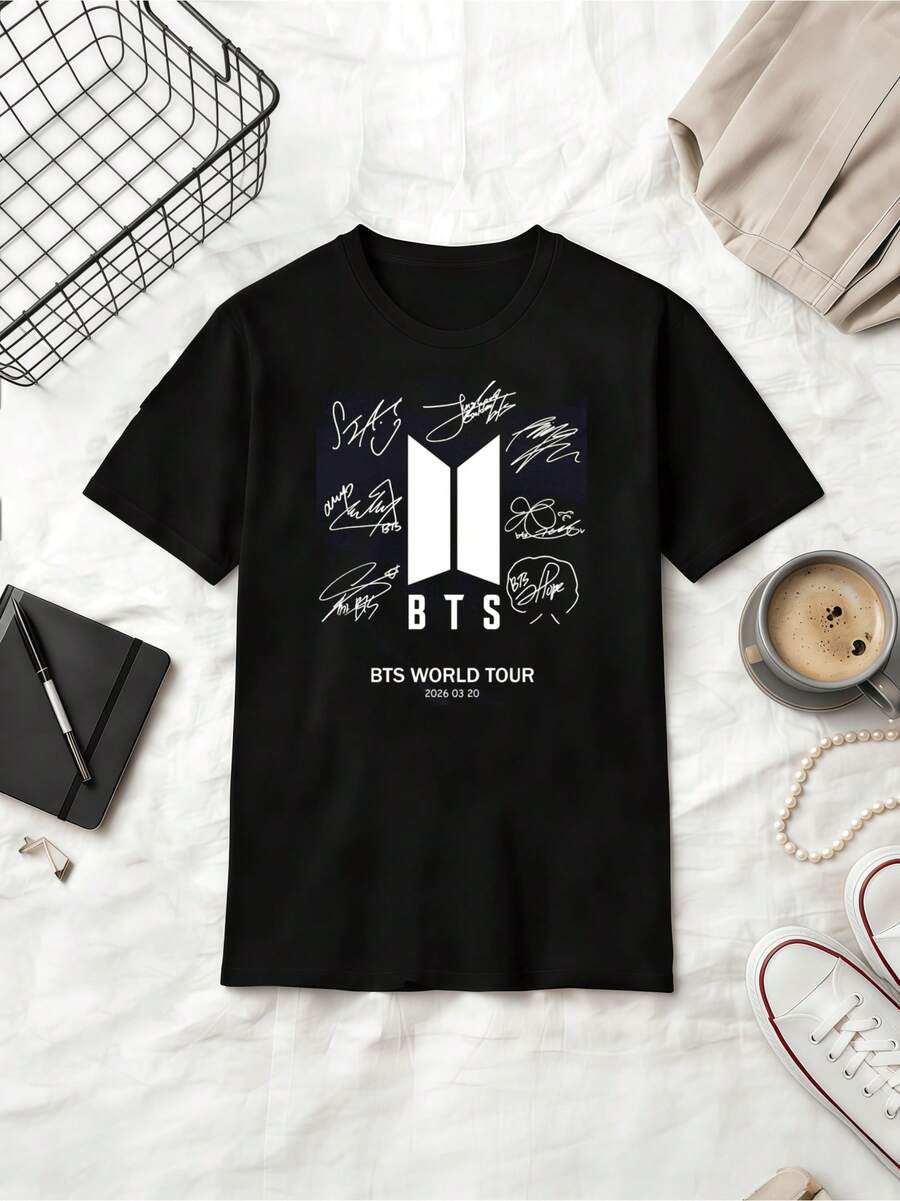 World Tour 2026 T-Shirt, Bangtan Members Names, Kpop Army Merch - Black - View 1