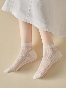 1/3/5双装 女士米白色镂空透气网眼薄款短袜，夏季穿着 - 彩色 - 查看 6