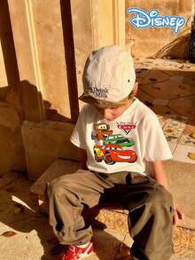 Disney White Background Cars Lightning McQueen Mater And Ramone Print Kids' Short Sleeve T-Shirt - Playful And Cute Racing Style Top - 白色 - 查看 2