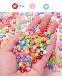 1包 7x4mm 透明彩色圆形字母亚克力散珠，适用于DIY友谊手链、项链、珠宝制作套装，200/500/1000/1400颗 - 彩&白色 - 查看 3