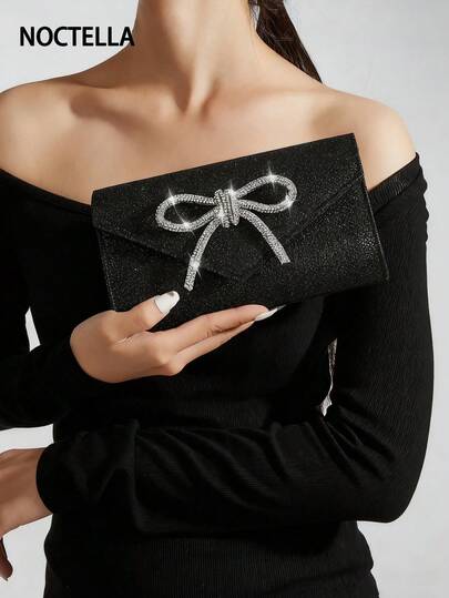 Noctella Mini Glamorous Envelope Bag Women's Glitter Rhinestone Bow Decor Evening Bag Prom Clutch Sparkle Mini Handbags Bride Perfect Gift For Party, Wedding, Prom, Dinner/Banquet