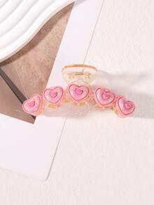 1pc Romantic Fashion Hair Claw, Versatile Plaid Heart Acrylic Hair Clip Summer Hair Accessories Beach Claw Clips Vacay - Multicolor - View 18