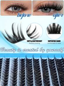 Pestañas postizas de ojo de gato D-Curl esponjosas de 10-16 mm, kit de extensión de pestañas de maquillaje natural DIY, set de extensión de pestañas ultrasuave y ligero, kit de pegamento para pestañas, adecuado para uso diario, boda, cita, fiesta, festival de música, Halloween, pestañas en racimo, pestañas individuales, maquillaje de pestañas postizas profesionales - Celeste - Ver 4