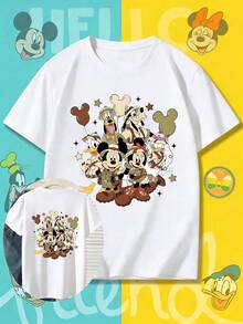 Disney Women's Casual White Cotton T-Shirt With Mickey Mouse & Friends Safari Print, Short Sleeve Round Neck Regular Fit Top - 白色 - 查看 1