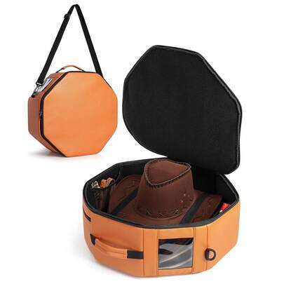 Hat Box Fits 4 Cowboy Or Wide-Brim Hats, Padded Storage Case With Shoulder Strap & Trolley Sleeve For Travel Or Home Storage