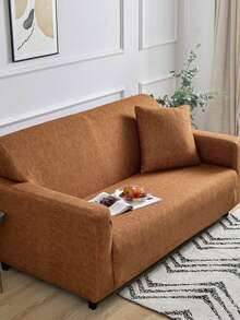 1pc Stretch Full Cover Sofa Slipcover, Geometric Pattern, Modern Style Polyester Fabric, Machine Washable, Protect Sofa From Dust And Dirt - Light Brown - View 5