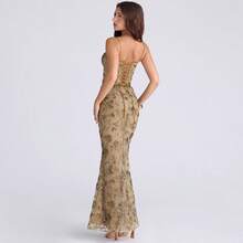 Temperament Elegant Low Neck Sleeveless Sexy Backless Lace-Up Dress - Đồng ô liu - Xem 2