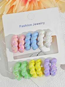 一套6对独特创意新款亚克力水滴耳环，不对称纹理优雅耳环套装（表面轻微瑕疵属正常现象，内含随机卡片） - 彩色 - 查看 3