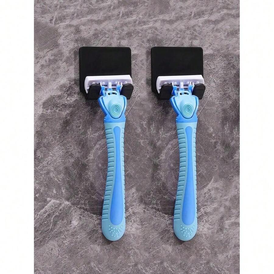 2pcs No Drill Plastic Razor Hook Wall Mounted Multi-Functional Plug Key Storage Adhesive Hook - Multicolor - View 1