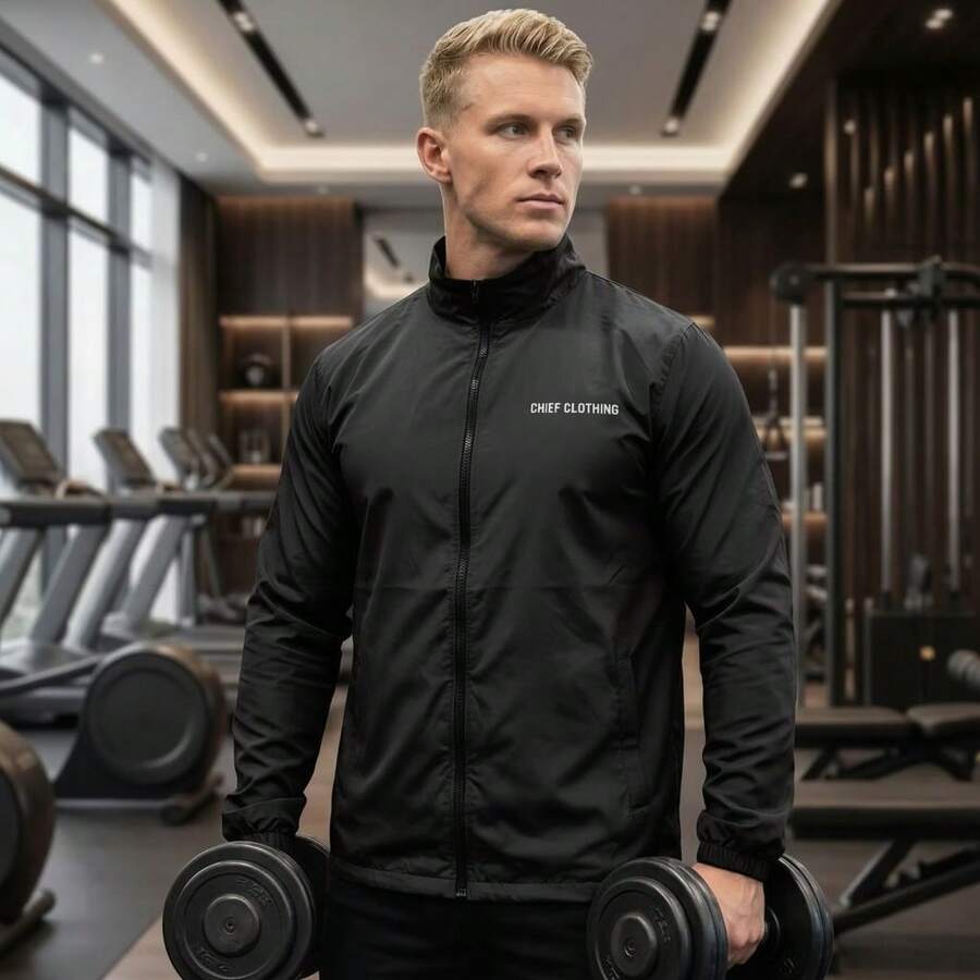 Men's Plus Size Windbreaker With Zipper – Lightweight, Sporty, Comfortable And Stylish Jacket - 黑色 - 查看 1