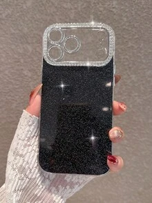 Rhinestone Encrusted Hard Shell Shiny Black Phone Case, Suitable For IPhone 17 Pro Max/17 Pro/17/16 Pro Max/16/16 Pro/15 Pro Max/15 Pro/15/13/14 Pro Max/13 Pro/13 Pro Max/14 Pro/14 Pro Max, Minimalist Thick Anti-Drop - Black - Upgraded Hard Case - View 4