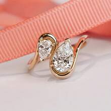 18K Gold Plated Creative Double Water Drop White Zirconia Ring For Women, European And American Fashion - Gold - View 3