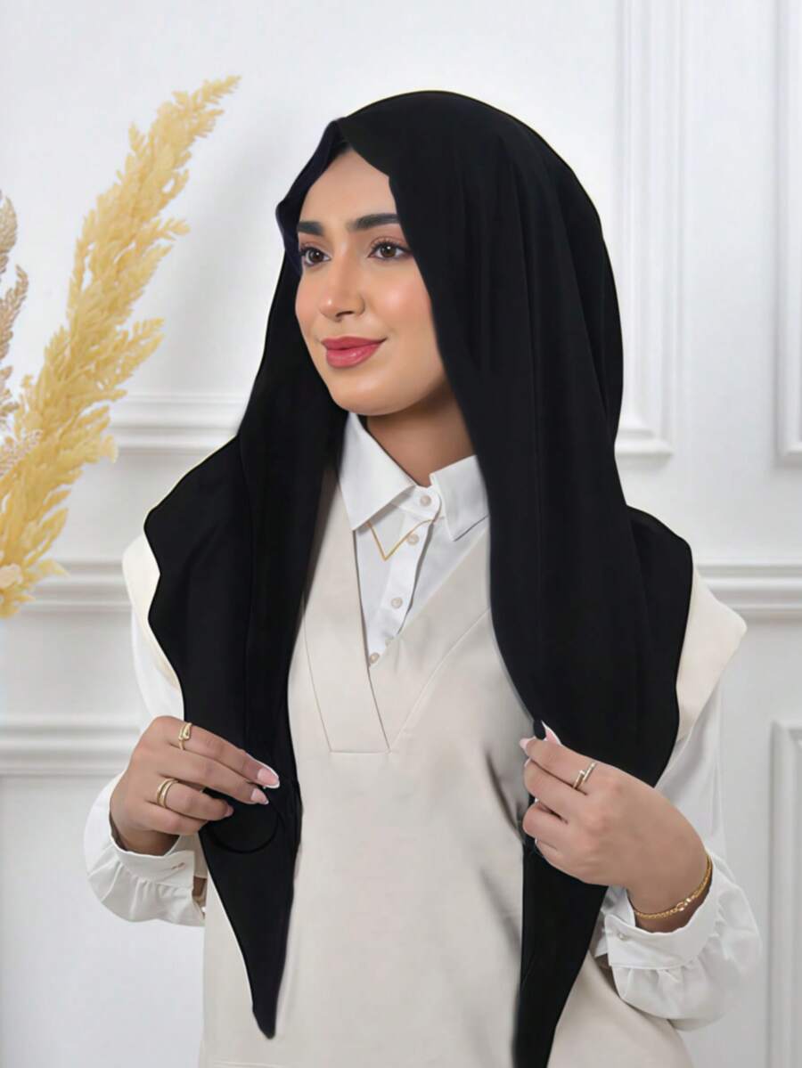 1pc Instant Triangle Hijab, All-In-One Tie-Up Design, Quick Wrap Without Slipping, No Undercap Or Folding Needed, Suitable For Daily Wear, Prayer, And Outings