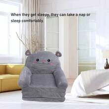 2-In-1 Kids' Foldable Sofa - Cartoon Flip-Open Design With 3-Layer Breathable Cloth & Sponge | Toddler Chair For Babies & Children - Grey - View 6