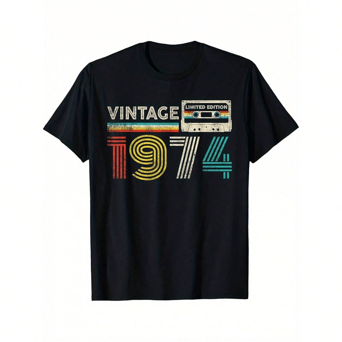 Camiseta vintage de hombre de 1974 - Negro, camiseta de cumpleaños nostálgica con mangas cortas, diseño limitado de '74 - Un imprescindible para lo