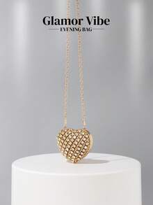 Sparkling Mini Heart-Shaped Diamond Evening Bag, Crossbody Bag Suitable For Formal Events, Parties, Weddings, Fashion Shoulder Bag, Birthday/Valentine's Day Gift - Vàng - Xem 2