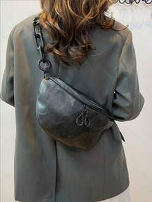 时尚软皮腰包街头风斜挎包设计师女式胸包休闲旅行女式单肩斜挎包手机包 - 黑色 - 查看 3