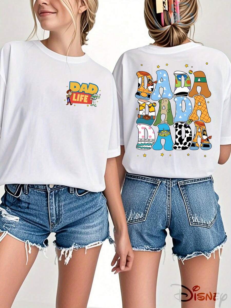 Disney Genuine Authorization, DADA Toy Story Pattern Printing Ladies 100% Cotton T-Shirt-Creative Cartoon Printing, Breathable Light Fabric, Regular Round Neck Summer Street Casual Shirt, Disney Shirt, Holiday Gift. - White - View 1