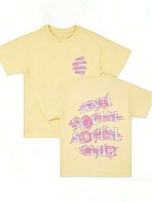 Double-Sided Printed, Anti Social Club Printed T-Shirt, Suitable For Daily Wear, Casual Summer Wear, Slightly Elastic, Breathable, Outdoor Holiday Sports, Gift T-Shirt, Holiday Gift, Perfect Gift. Loose-Fit T-Shirt, Unisex, Casual & Everyday Style, Versatile For Spring, Summer & Autumn,Summer Outfits,Camisas,Camisas Para Mujer,Playeras,Playeras De Mujer,Vintage,Easter Outfit Women,Mother's Day - Apricot - View 10