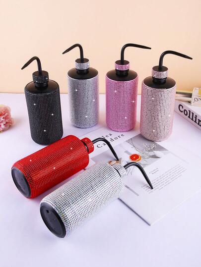 زجاجة تنظيف الأظافر المعبأة مسبقًا بسعة 500 مل، مزينة بالراين ستون، زجاجة تنظيف الرموش بعنق منحني قابلة للضغط، أداة تنظيف فن الأظافر