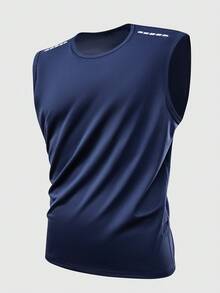 2pcs/Set Men Sports Casual 2 In 1 Sweatpants, Sleeveless T-Shirt Top, Running, Fitness, Training Suit Pants, Outdoor Training Vest Sleeveless Top - 藏蓝色 - 查看 2