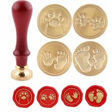 5pcs Set (4 Stamp Heads + 1 Handle), Cute Cat/Dog Paw Print/Baby Handprint & Footprint Pattern Stamp Kit - Set 4 - View 9