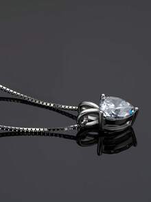 XUJIA 1pc 8x8mm 5A Grade High Quality Cubic Zirconia Heart Pendant Necklace, 45cm/18in 925 Sterling Silver Classic Necklace, Suitable As Gift For Engagement, Wedding, Birthday And Other Occasions - Silver - View 3