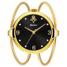 Montre à quartz élégante pour femmes de la marque YaLaLuSi. Cadran rond exquis avec index incrusté de cristaux. Bracelet ajouré rayé réglable. Parfaite pour les fêtes, les sorties et le port quotidien. Cadeau idéal pour la famille et les proches. Choix ultime pour la Saint-Valentin, les anniversaires et plus encore. - Doré - Voir 12