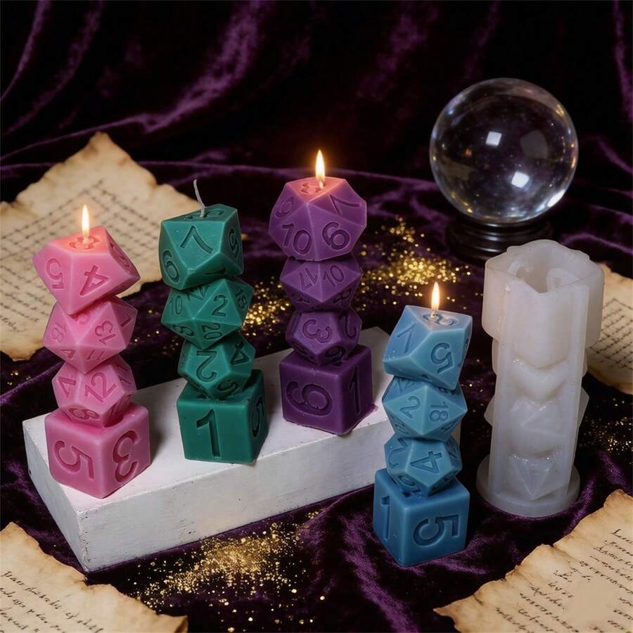 3D骰子硅胶蜡烛模具 - 可堆叠骰子蜡烛模具，适用于树脂浇铸，DIY多面骰子肥皂和蜡烛制作套装 - Dice Candle Mold - 查看 1