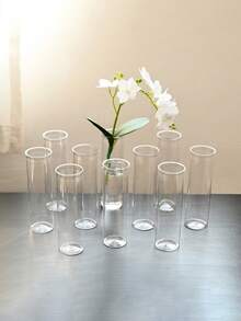 10个/1个装防碎圆柱形塑料花瓶，透明纤细单茎花瓶，简约风格散装花瓶，适用于家居装饰、婚礼、生日、新娘送礼会、派对、餐桌摆饰，材质耐用，是活动策划师和派对组织者的理想之选。 - 多色 - 查看 9