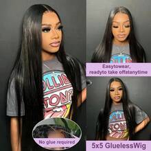 200% 密度直发 13*4 13*6 耳到耳巴西原生发蕾丝前假发，高清透明预拔发际线，5*5 无痕自然发际线，优雅日常造型假发，女士适用 - 自然色&黑色系 - 查看 4