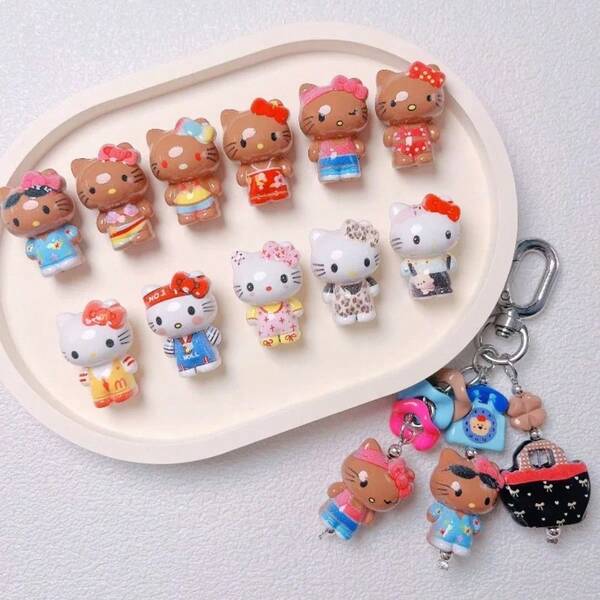 SANRIO 1PC/11PCS Hạt acrylic hình hoạt hình dễ thương, lỗ thẳng, làm thủ công DIY, dùng để móc dây điện thoại, bút, túi xách.