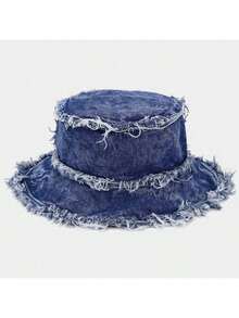 New Arrival Fashionable Personalized Korean Style Washed Frayed Brim Reversible Bucket Hat, Retro Street Hip Hop Solid Color Bucket Hat,Summer,Beach,Holiday,Festival,Travel - Silk Hat - View 4