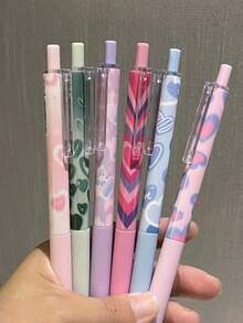 6pcs Set Soft Orange Knot Series Stationery Pens For Girls, Including 1 Retractable Pen, 1 Fresh Gentle Ballpoint Pen, 1 Minimalist Girly Retractable Pen, 1 Black Exam Pen, 1 Fountain Pen - Heart-shaped Ballpoint Pen - View 6