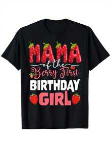 Camiseta de manga corta con estampado gráfico de fresa para el primer cumpleaños de Mama Of The Berry - Negro - Ver 6