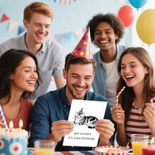 Cute Funny Cat Birthday Card For Friend Cat Lover, Get Excited, It's Your Birthday, Greeting Card With Red Envelope And Sticker - View 6