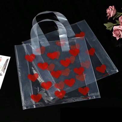 5/10/20/30 Transparent Heart-Shaped Tote Bags, Brimming With Eye-Catching Allure. Their Semi-Translucent Texture Allows Contents To Be Clearly Visible, Skilfully Blending Portability And Practicality With Decorative Appeal. A Sweet, Fashionable Choice For Gifts Or Street-Style Accessories.